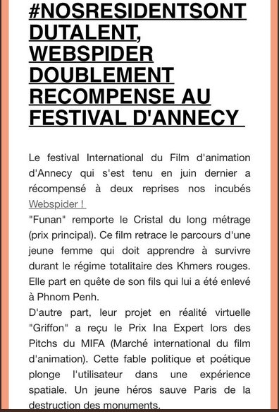 communeimage93's tweet image. Bravo à nos #incubés #WEBSPIDER pour ces prix remportés au @annecyfestival ! #mifa #annecy #vr #talents #communeimage #film #animation