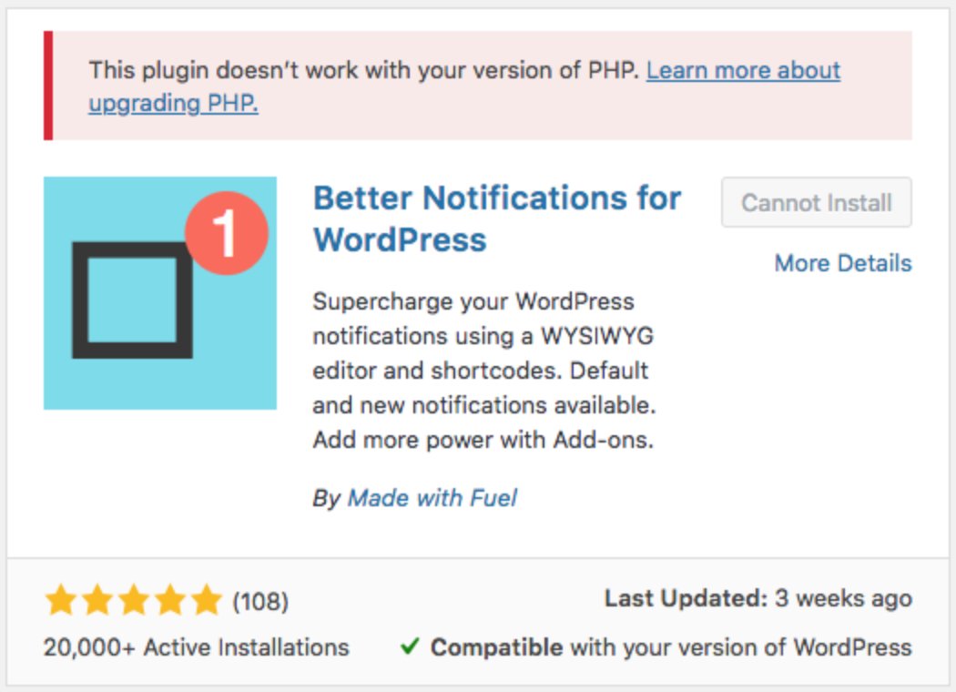 schlessera's tweet image. Another small victory for #PHP usage in #WordPress. Trac #43986 was committed to trunk today: core.trac.wordpress.org/ticket/43986

This is the first in a series of steps to enforce the &quot;Requires PHP &amp;lt;version&amp;gt;&quot; header tag. We&apos;re slowly getting there...