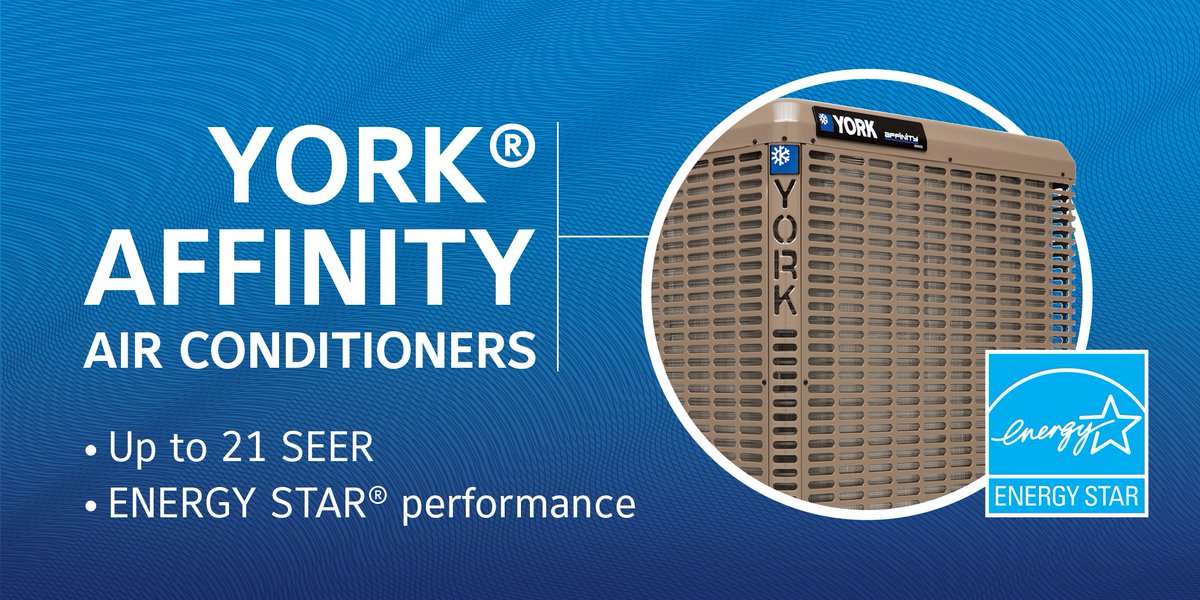 YorkHVAC's tweet image. YORK® Affinity™ air conditioners feature up to 21 SEER efficiency and ENERGY STAR® performance to keep you cooler for less. Learn more. ow.ly/y2BN30kMQzd