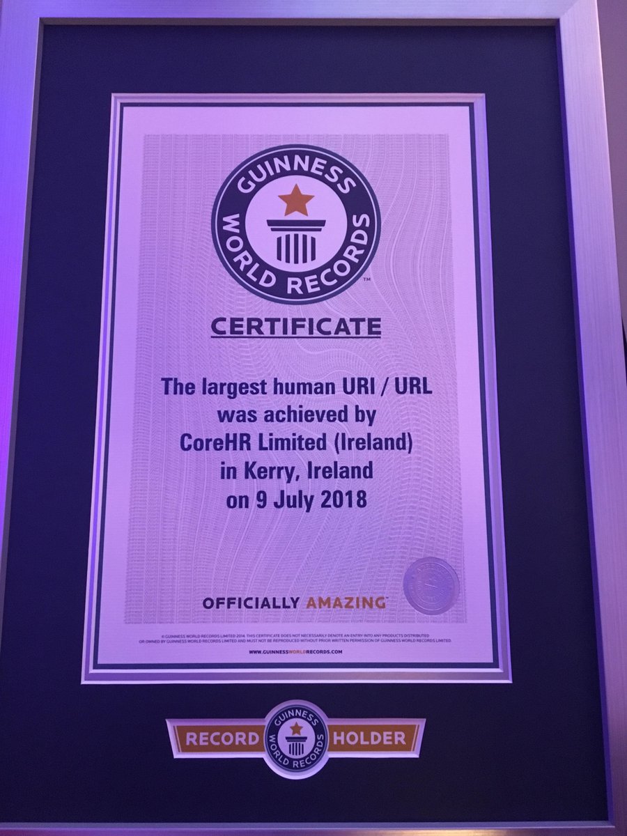 Access_PEO's tweet photo. HUGE NEWS - we did it! CoreHR is officially a #GuinnessWorldRecords holder for largest human representation of a URI/URL #GWR2018 #Proud #Teamwork  #CoreUnited #Officiallyamazing https://t.co/yGdnDrh7QN