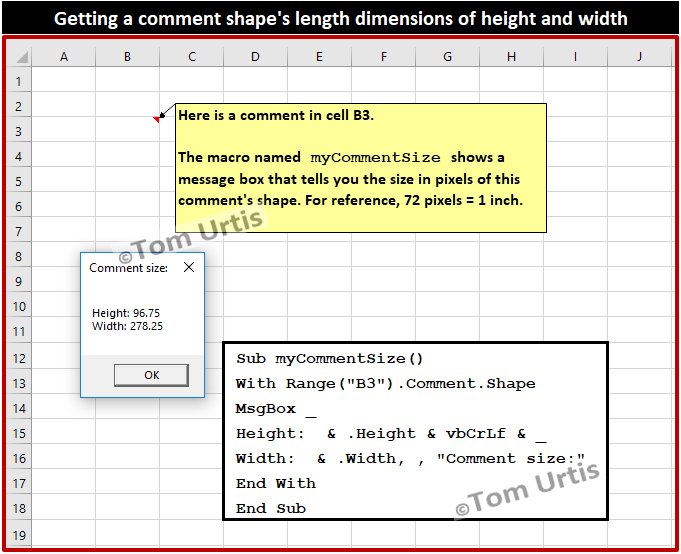 TomUrtis's tweet image. Getting a comment shape&apos;s length dimensions of height and width #Excel #exceltip