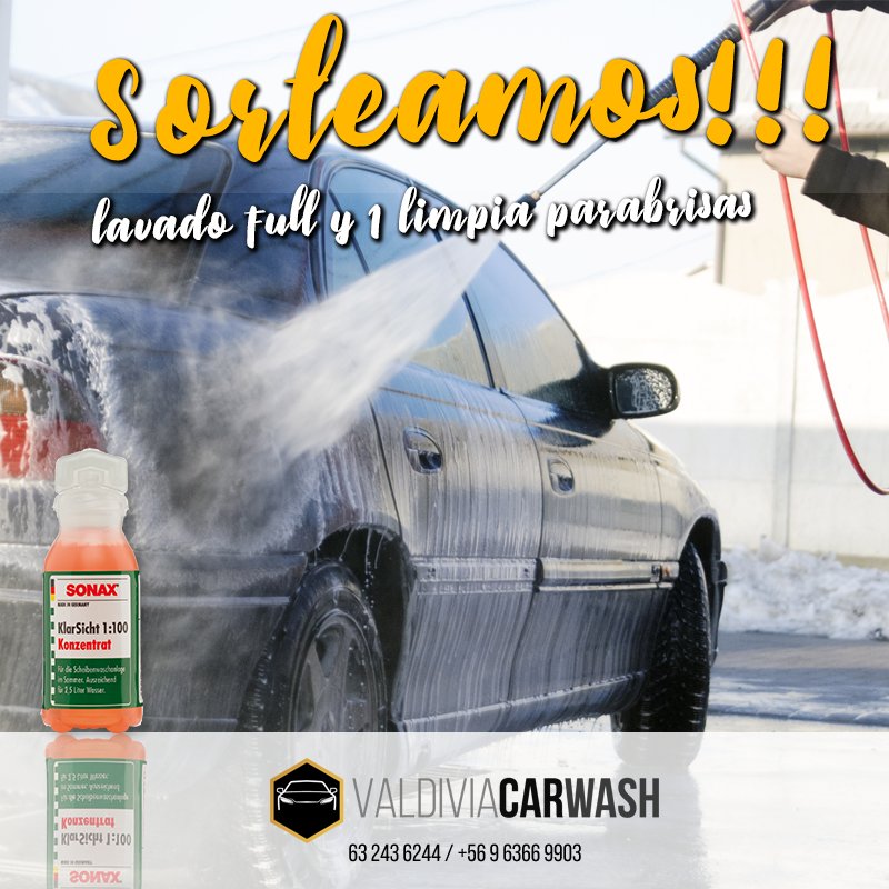 ValdiviaCarWash's tweet photo. ¡¡¡CONCURSO!!! nuevamente activamos el concurso para esta semana. El premio es un lavado full más un shampoo concentrado para el limpiaparabrisas. Sigue 3 simples pasos COMENTA, COMPARTE y ME GUSTA a esta imagen. #valdiviacarwash #valdiviacl #concurso #sorteo # https://t.co/ju6RQc8rVi