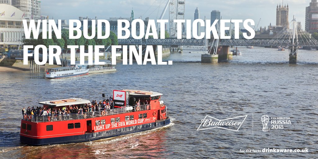 An epic #WorldCup final deserves an epic setting. RT and tell us your favourite #WorldCup moment for a chance to win tickets to the #BudBoat! What are you waiting for? #LightItUp 18+ T&Cs apply, closes 12/07. bit.ly/2zpV8iG