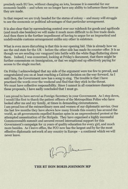 Part two of Boris Johnson resignation letter