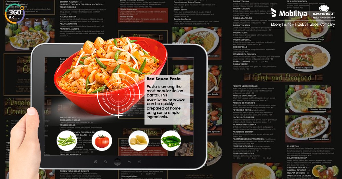 MobiliyaTech's tweet photo. With @MobiliyaTech #AR360, your dining experience not just satiates your taste buds but also makes it visually delectable. Enjoy interesting tidbits about the menu, cuisine or what goes in making your food, while you wait for your dish to be served. More @ https://t.co/L2w9yPs5Pk https://t.co/hKIGcVjf2r