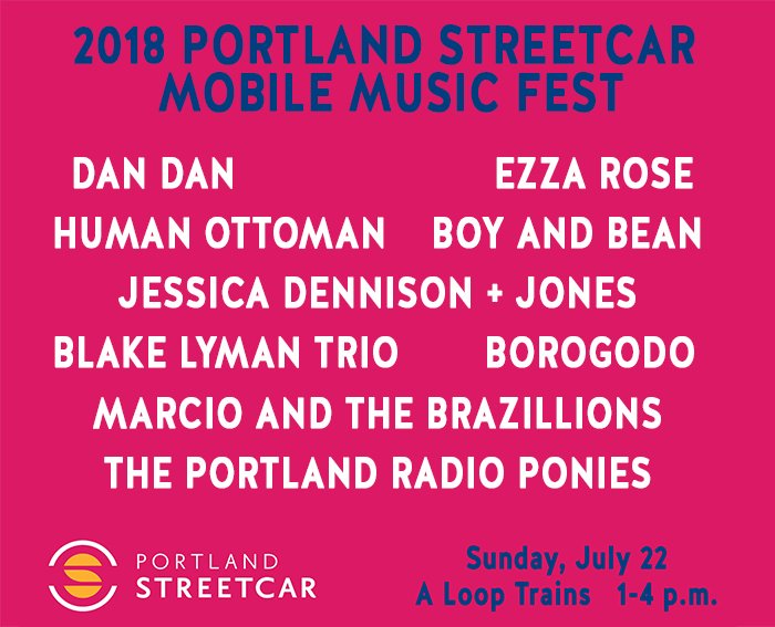 Announcing the lineup for the 2018 Streetcar Mobile Music Fest! July 22, 1-4pm on A Loop trains! #pdx #gobystreetcar #smmf