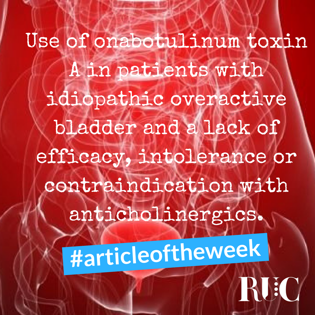 Urocojournal's tweet photo. #articleoftheweek Use of onabotulinum toxin A in patients with idiopathic overactive bladder and a lack of efficacy, intolerance or contraindication with anticholinergics   https://t.co/ZEjW4H0Qdr @urologairmaosp @SCUColombia #Urology #RUC18 #urinaryincontinence  #bladder https://t.co/lltzGM8aRL