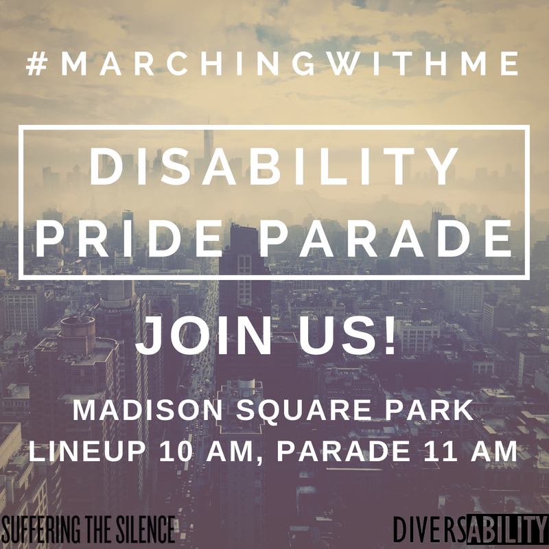 ststogether's tweet photo. Want to attend the NYC #DisabilityPride Parade on 7/15 but can't due to illness & disability? Sign up for #MarchingWithMe & our friends @Diversability will visually represent you at the event. Sign up & more info: https://t.co/BJxyExB39R https://t.co/qcIs5nrjPT