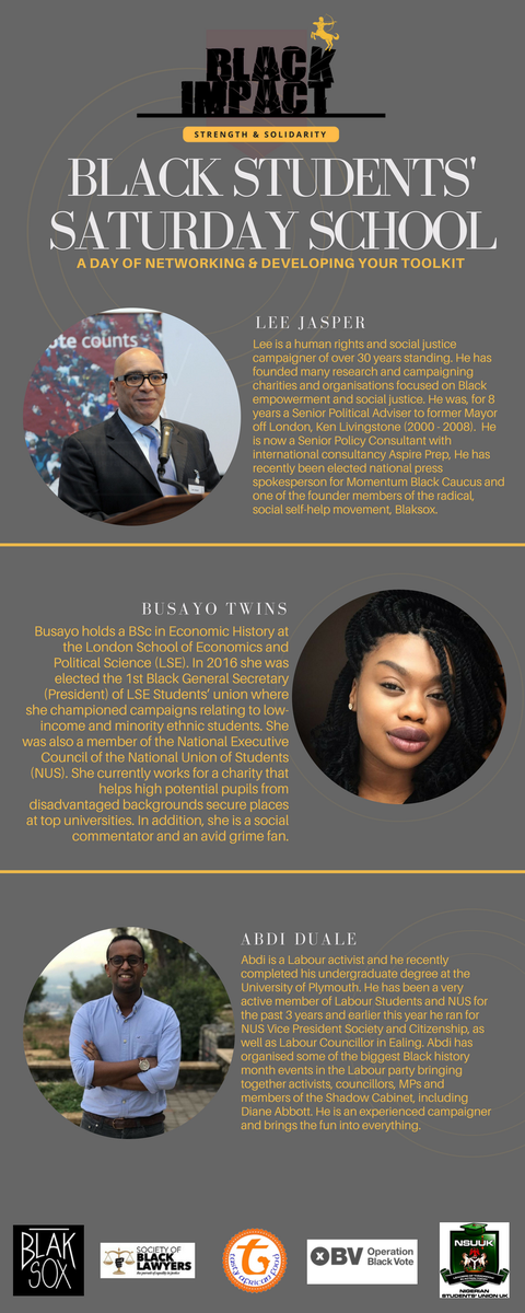 BlackImpact_'s tweet photo. Looking forward to Saturday with these incredible people speaking and delivering sessions. If you have not registered, do so before Wednesday via https://t.co/K94aXbxKxE
#MondayMotivaton #blackstudents https://t.co/t6x2yAkmiH