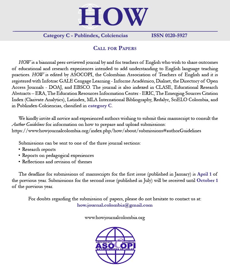 Call for papers @how_journal Author guidelines: howjournalcolombia.org/index.php/how/… @ASOCOPI