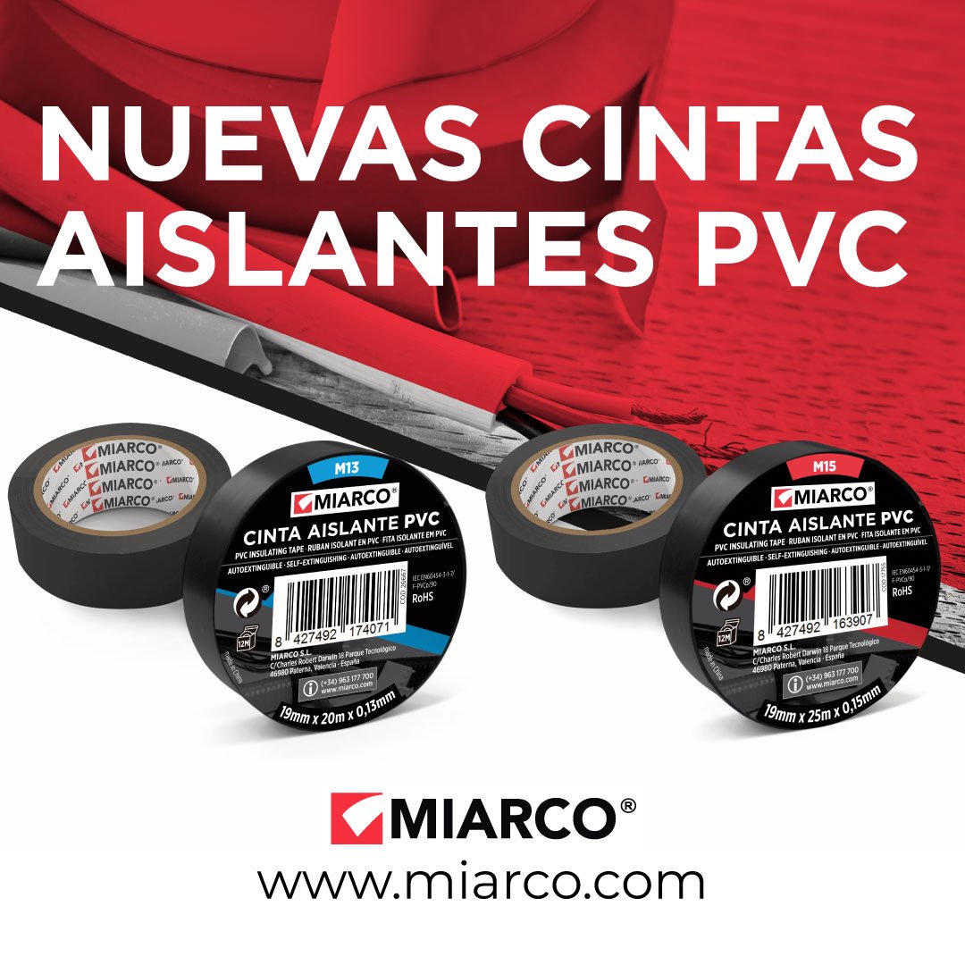 Miarco_es's tweet photo. Presentamos nueva gama de #cintasaislantes @Miarco_es M13, M15 y M19, diseรฑadas para la #uniรณn, #reparaciรณn y #marcaje de cables elรฉctricos, tanto para #profesionales, como para #reparaciones #domรฉsticasโก๏ธ https://t.co/3gdQ6BYfEZ #electricidad #electricaltapes #cintasadhesivas https://t.co/yh9gmGzzpe