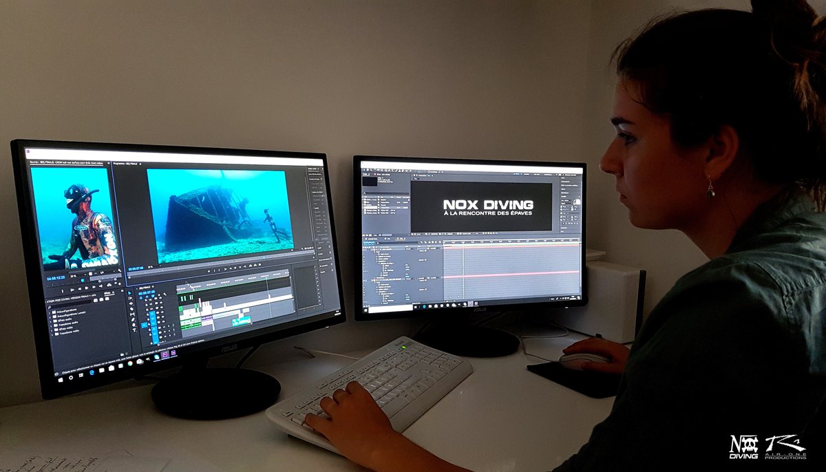 ErwanSavin's tweet photo. "Nox Diving, à la rencontre des épaves"
Madeleine Duys en plein montage du 1er épisode... l'épave du Spahis (-25m) 😎 
#NoxDiving #AironeProductions #4K #XtremeFreediving
#Plongimage #SubspacePictures #StudioLAtelier #PlongeePrivilege https://t.co/E2DbdVXgnP