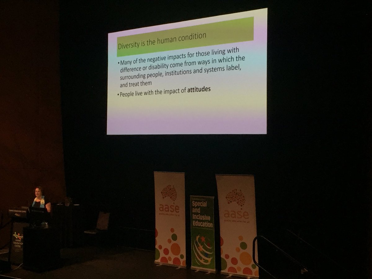 JacdenHouting's tweet photo. Helen Cahill - “Diversity is the human condition”. As a Neurodiversity advocate, that’s a big yes from me! Nice to see her work is informed by the Social Model of Disability, which I haven’t yet seen referred to at #AASE2018. https://t.co/gPtEwQsXbt