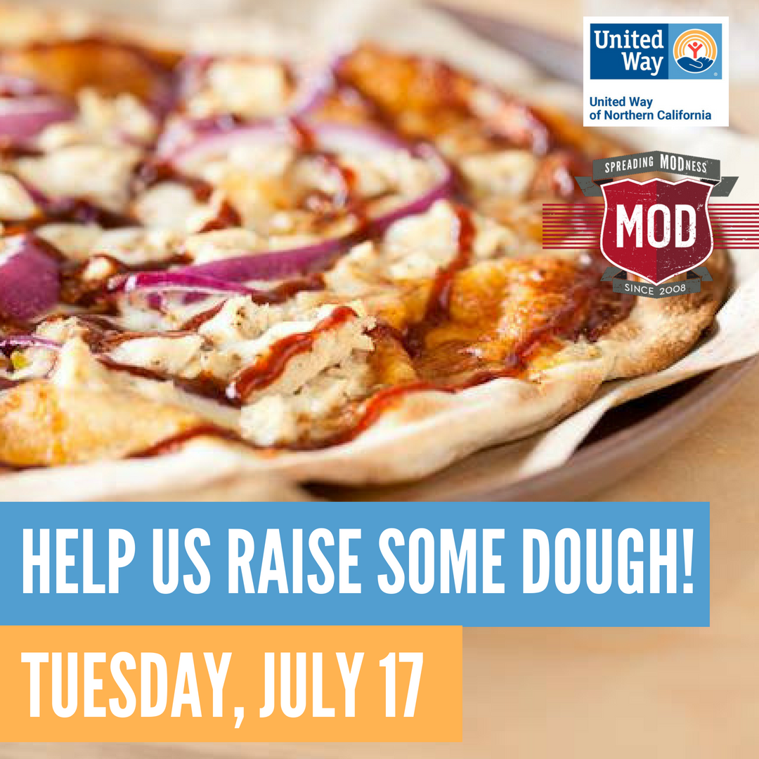 NorCalUnitedWay's tweet image. Help us raise some dough! Join us on Tuesday, July 17th, for an all-day fundraiser at #MODPizza, Chico &amp;amp; Redding locations!

Learn more on our Facebook page: facebook.com/pg/UnitedWayof…]

#ThisIsRedding #ThisIsChico #ReddingCA #ChicoCA #ShastaCounty #ButteCounty