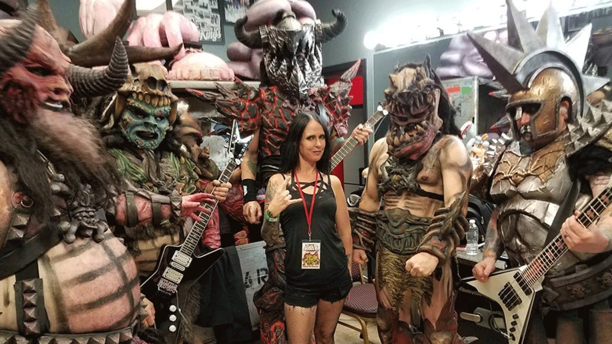 gwar's tweet photo. Got your VIP ticket yet at https://t.co/1DDA87rTFa? Your chance to play a GWAR instrument at soundcheck, use our weapons, photo ops, and YOU WILL BE KILLED BY GWAR on stage during the show. (18+ only). This is @sinstresschaos before we cut her to pieces. #GWAR #GWARvip #bohab https://t.co/zWskbG7xIw