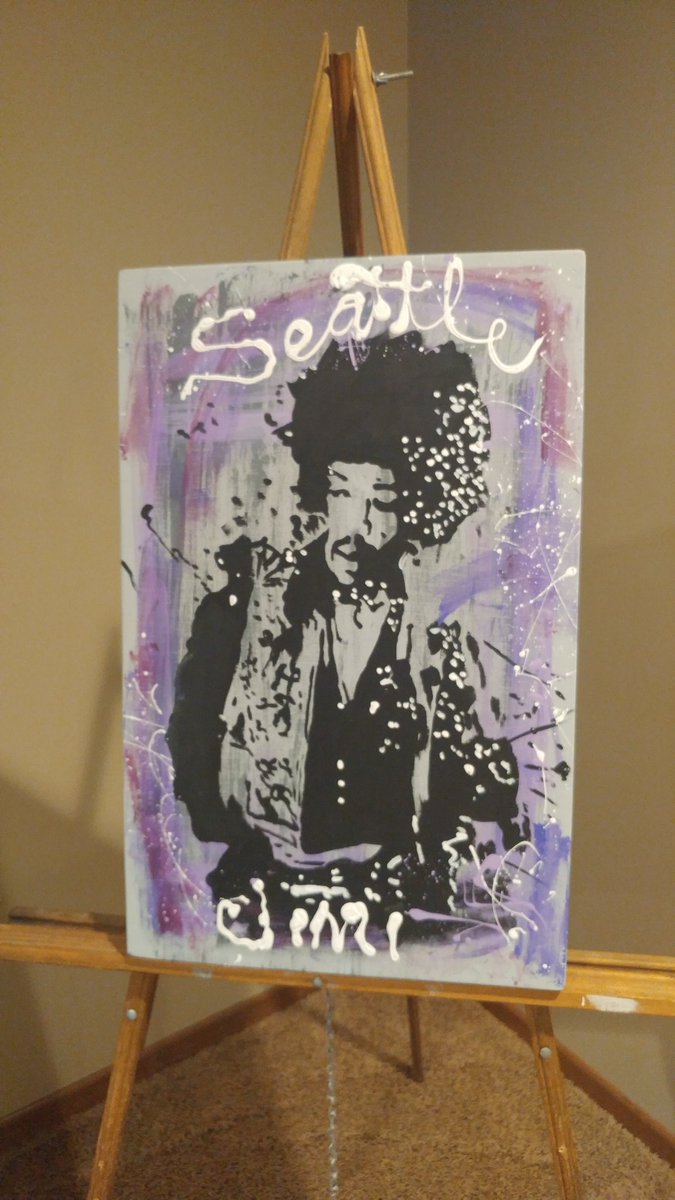 oyster_art's tweet photo. First piece from the #seattleSeries. 
Inspired by the sights, sounds, smells &amp; tastes of #Seattle. #chihulyGarden #popMuseum 
#Jimi #Hendrix 14x22 acrylic #painting https://t.co/6qCmUH7irL