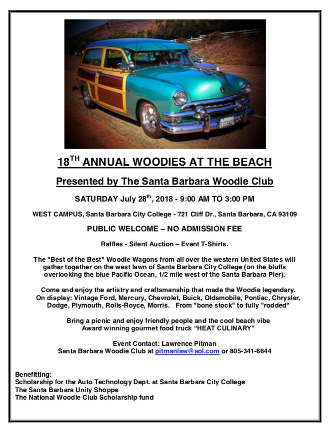 TheUnityShoppe's tweet photo. 18th Annual Woodies At The Beach. Saturday July 28th, 9am to 3pm, at Santa Barbara City College West Campus. https://t.co/b9my3NJETh
