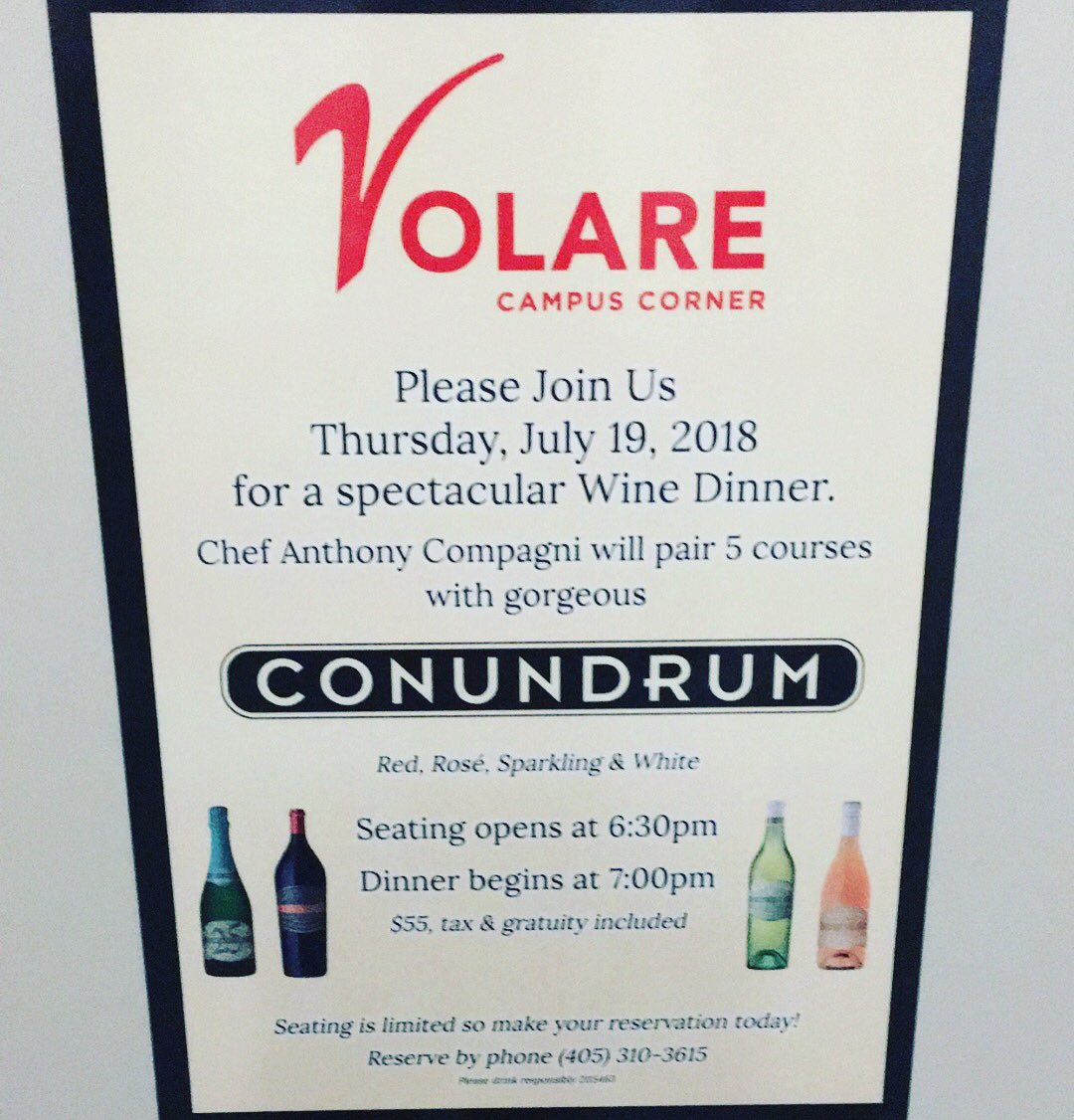 🥂Have you made your reservation for our CONUNDRUM wine dinner? Tickets are going quickly! Call us soon to save your spot! 🥂