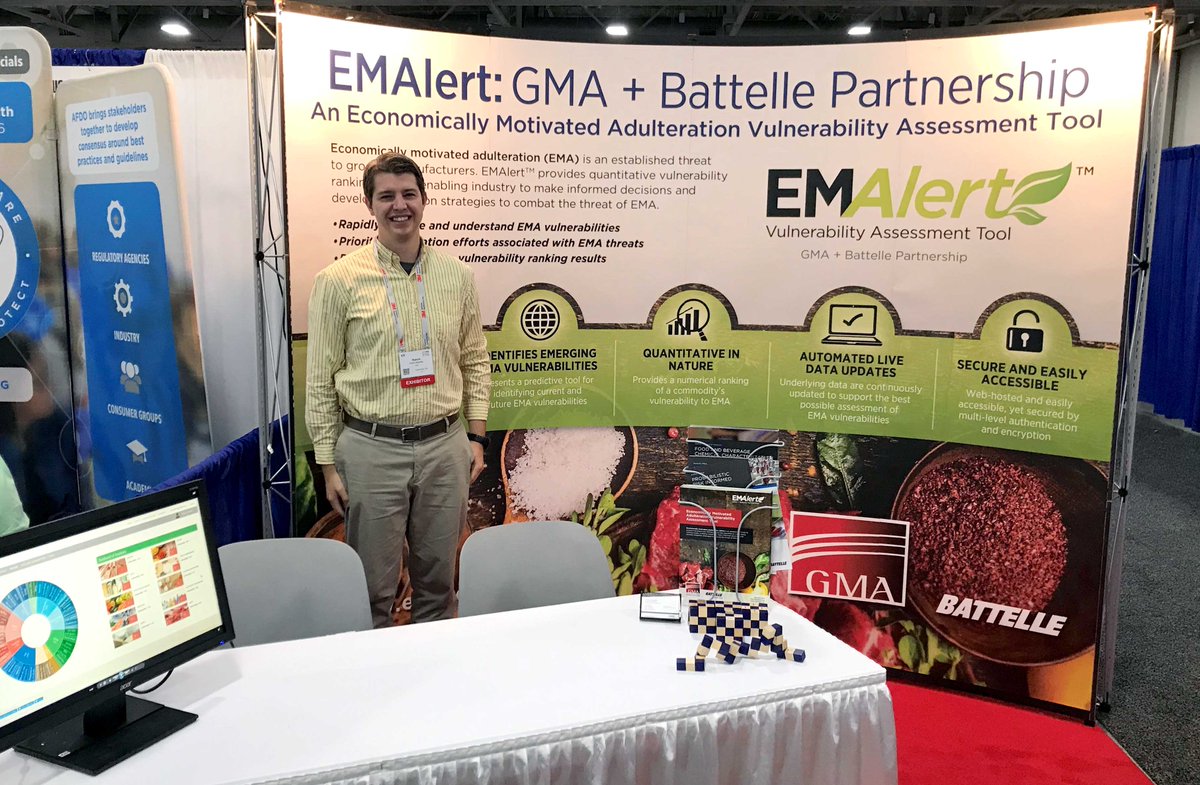 Battelle's tweet photo. If you're attending #IAFP18 in Salt Lake City this week https://t.co/FSdUjDZX7i, come talk to our Patrick Wilson and Kevin Wegman about #EMAlert. We're making food safer and combating food fraud using technologies we developed.  
More on EMAlert https://t.co/zUaajf08FY https://t.co/3x5a7fAZ5F