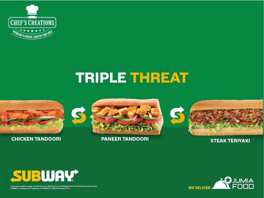 SubzKenya's tweet photo. Premium Combo’s for premium customers. Introducing the Steak Teriyaki, Chicken Tandoori, and Paneer Tandoori Subs. Available at your nearest Subway for a limited time only. https://t.co/zSBq9jH401