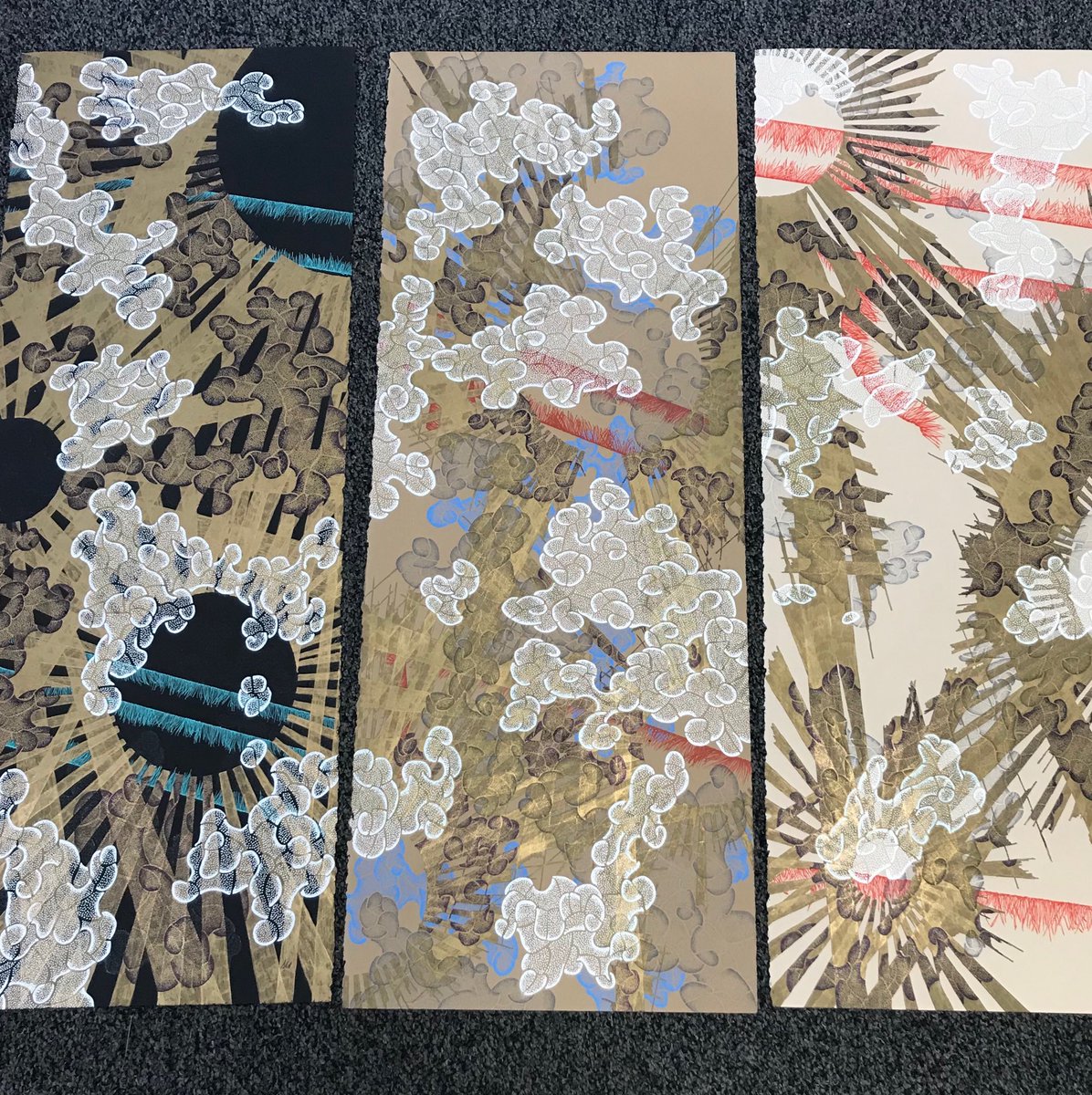 Glorious #rays of #hope #art with #penandink #Japanese influence #triptych #susanstacks #Heaven