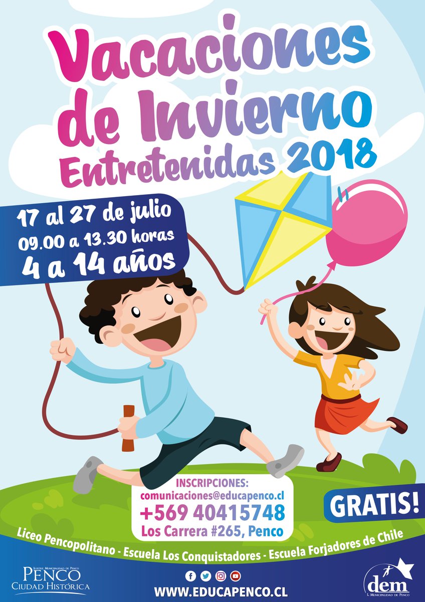 Pasa el dato 🗣️ Escuela de Invierno 2018 mueve Penco 🏃‍♀️🏃‍♂️
No quedes fuera, te esperamos!🕺💃
<a href="/pencomunicipal/">pencomunicipal</a> <a href="/VictorHugoPenco/">VictorHugoFigueroa</a> <a href="/polovalenciaa/">POLO VALENCIA SILVA</a>  <a href="/opd_penco/">OPD Penco</a>