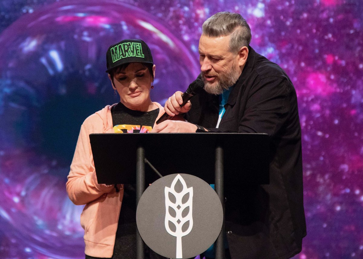 RealRodParsley's tweet photo. Had a great Sunday morning yesterday “unplugging” - talking and hangin’ and praising and worshipping just with our church family. And we looked pretty cool while we were at it. 😉 @jonikparsley #lovemybride #aintsheapeach #ComicShirtDay #AustinsBdayWeek #WHCLife https://t.co/8oBEsKcB4M