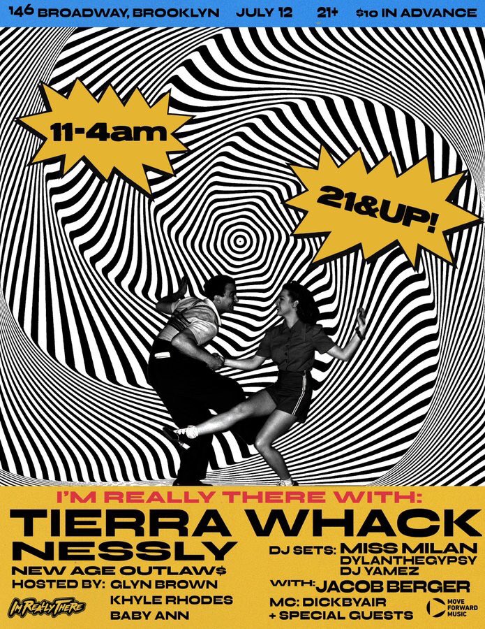 DJMissMilan's tweet photo. Thursday night at @BabysAllRight: #IMREALLYTHERE with @TierraWhack & @nessly24k
Music by:
@DJMissMilan
@dylanthegypsy
@djyamez
Hosted by @DICKBYAIR , @GlynBrwn , #JacobBerger, and more!
Tix/info: https://t.co/bXfFQubPSw https://t.co/mDnXpE2fNA