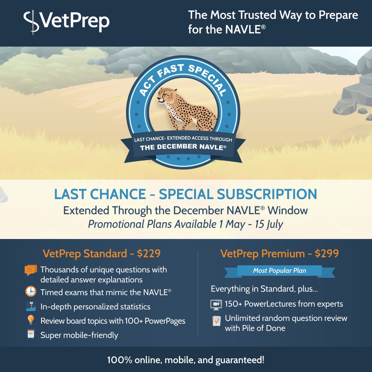 VetPrep's tweet photo. Students who register for the VetPrep Standard or Premium course before 15 July receive extended access to VetPrep through the end of the Nov/Dec 2018 NAVLE® testing period! 

#Veterinary #VetStudent  https://t.co/jAsFZ3Qim0 https://t.co/9KmJA9oKUt