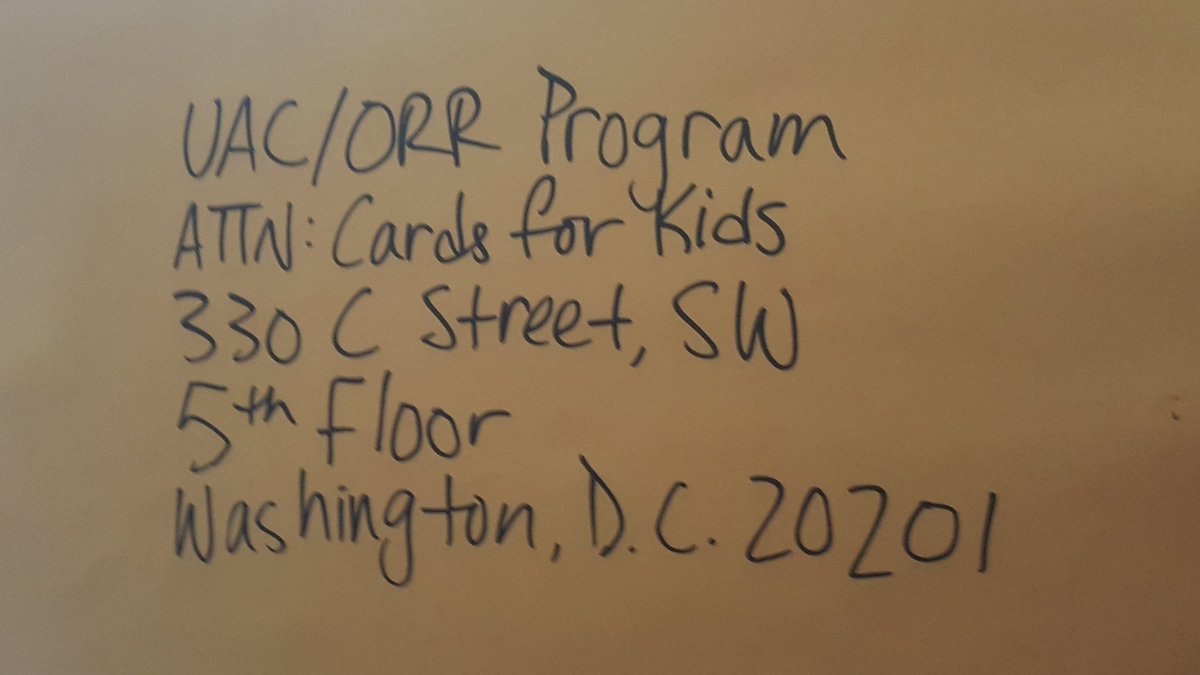 UYMChicago's tweet photo. UYM volunteers from Portland, OR, Burlington, VT, and Fredericksburg, VA wrote notes to children separated from their families today. If you are interested in sending letters of your own, use the address below. #CardsForKids https://t.co/OH2SIZIw1R