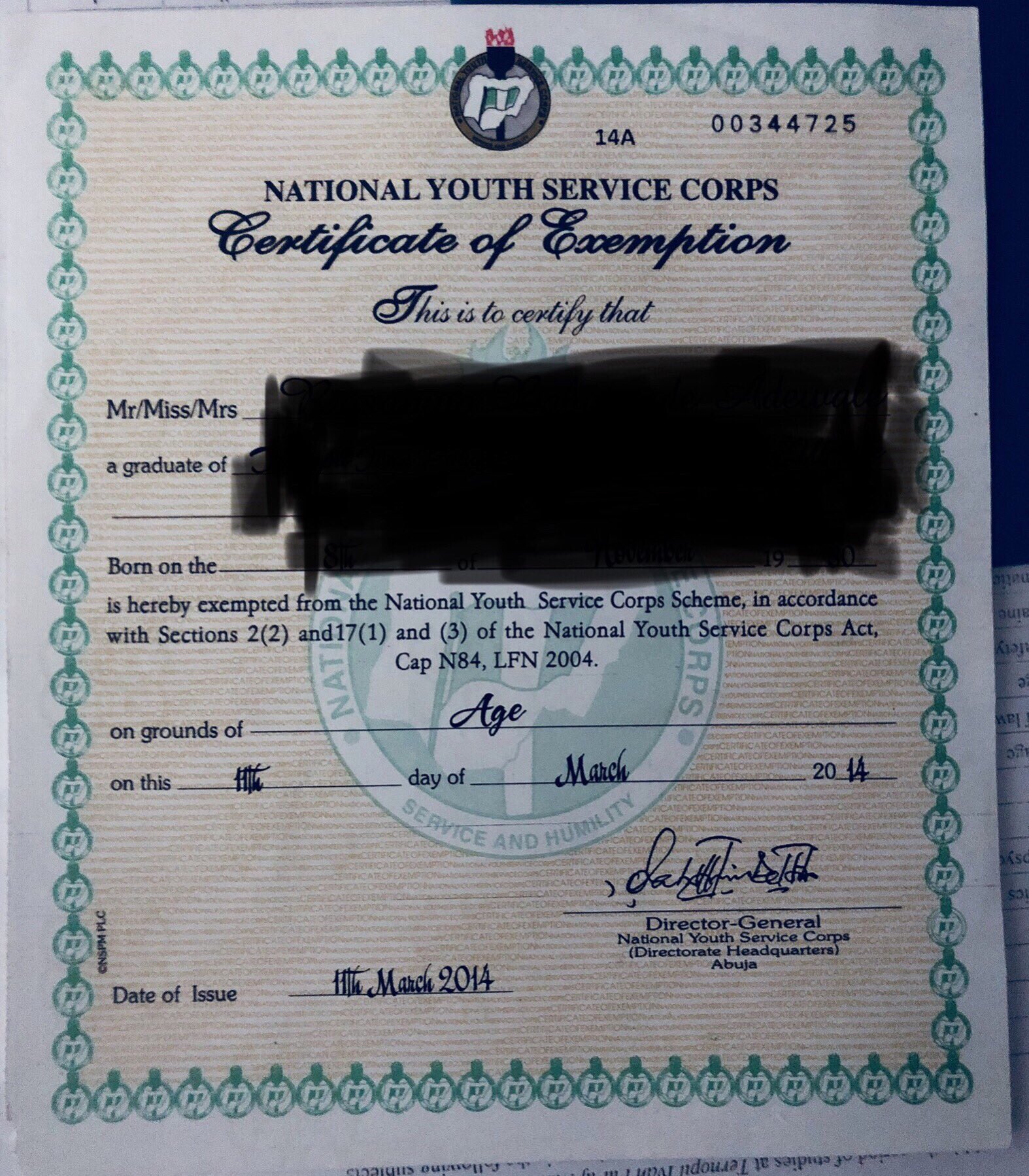 Rosanwo on X: &ldquo;Here is a 2014 NYSC exemption certificate, now need 