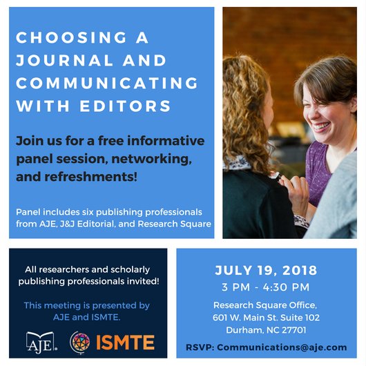 journalexperts's tweet photo. Join us in #Durham, NC for a panel with @ISMTE to learn more about communicating with editors and choosing a journal! Sign up to attend virtually: https://t.co/4yr8wiolC9
#researchpublishing #rtp #sciencetalks https://t.co/UT3DCxuBhc