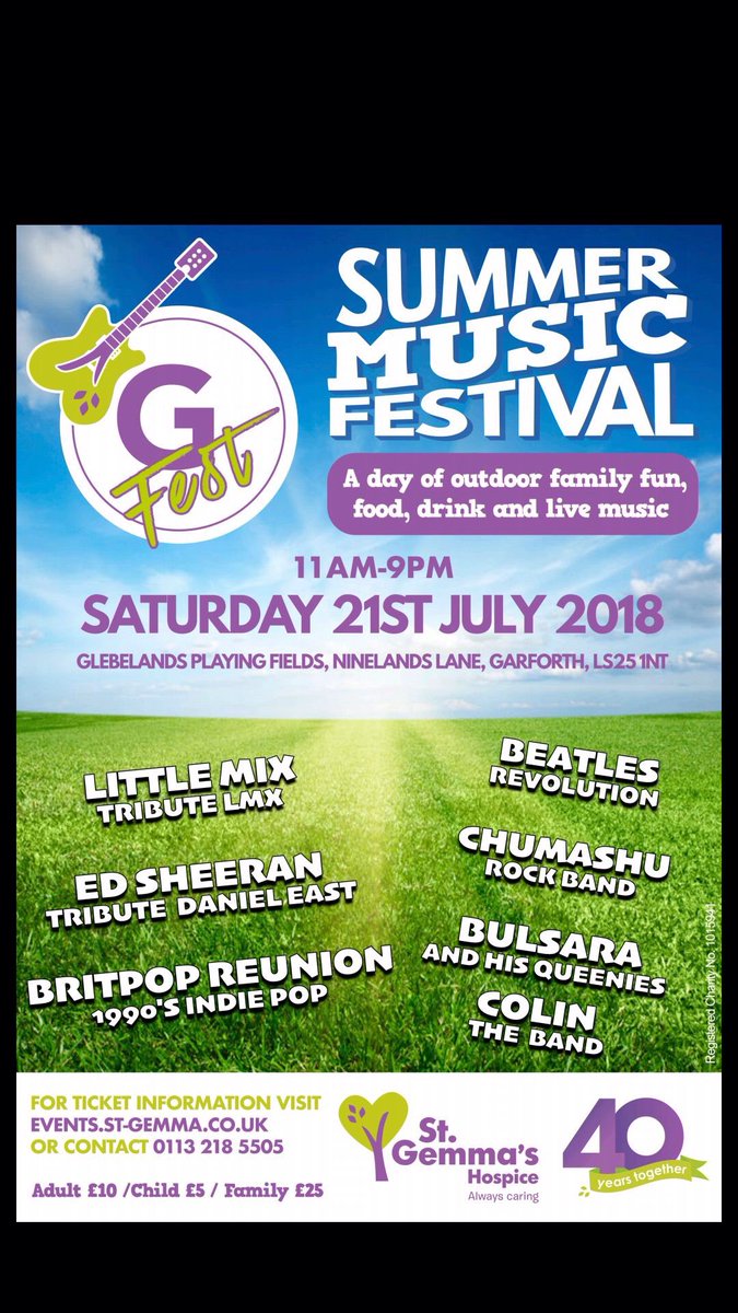 Join us at <a href="/GFestUK/">GFest</a> celebrating 40 yrs of <a href="/stgemmashospice/">St Gemma's Hospice</a> #music #fun #crafts #festival #food #drink <a href="/Welcome2Yorks/">Welcome to Yorkshire</a> <a href="/Child_Leeds/">Child Friendly Leeds</a> <a href="/LeedsNews/">Yorkshire Evening Post</a> <a href="/BBCLeeds/">BBC Leeds</a> <a href="/FamiliesWYorksh/">Families West Yorkshire</a> @aroundyorkshire <a href="/yorkshire_hour/">#YorkshireHour</a>