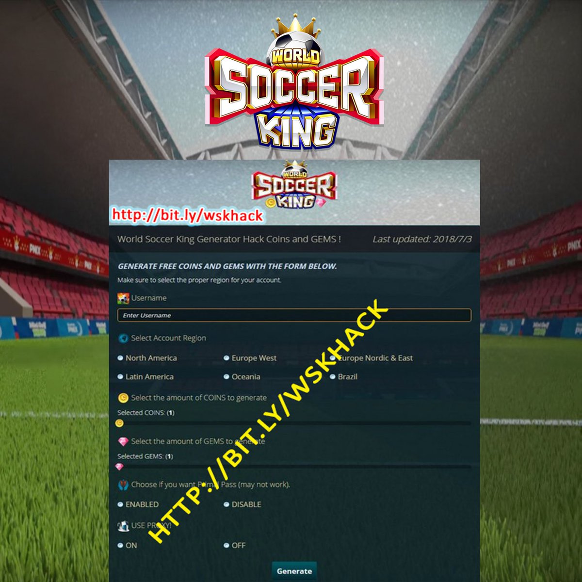 WWETekken's tweet photo. Welcome to World Soccer King Hack Online Generator Coins and Gems FREE.
https://t.co/fumiKizdhC
World Soccer King Hack Generator Coins and Gems. https://t.co/CBwK5KVM52
