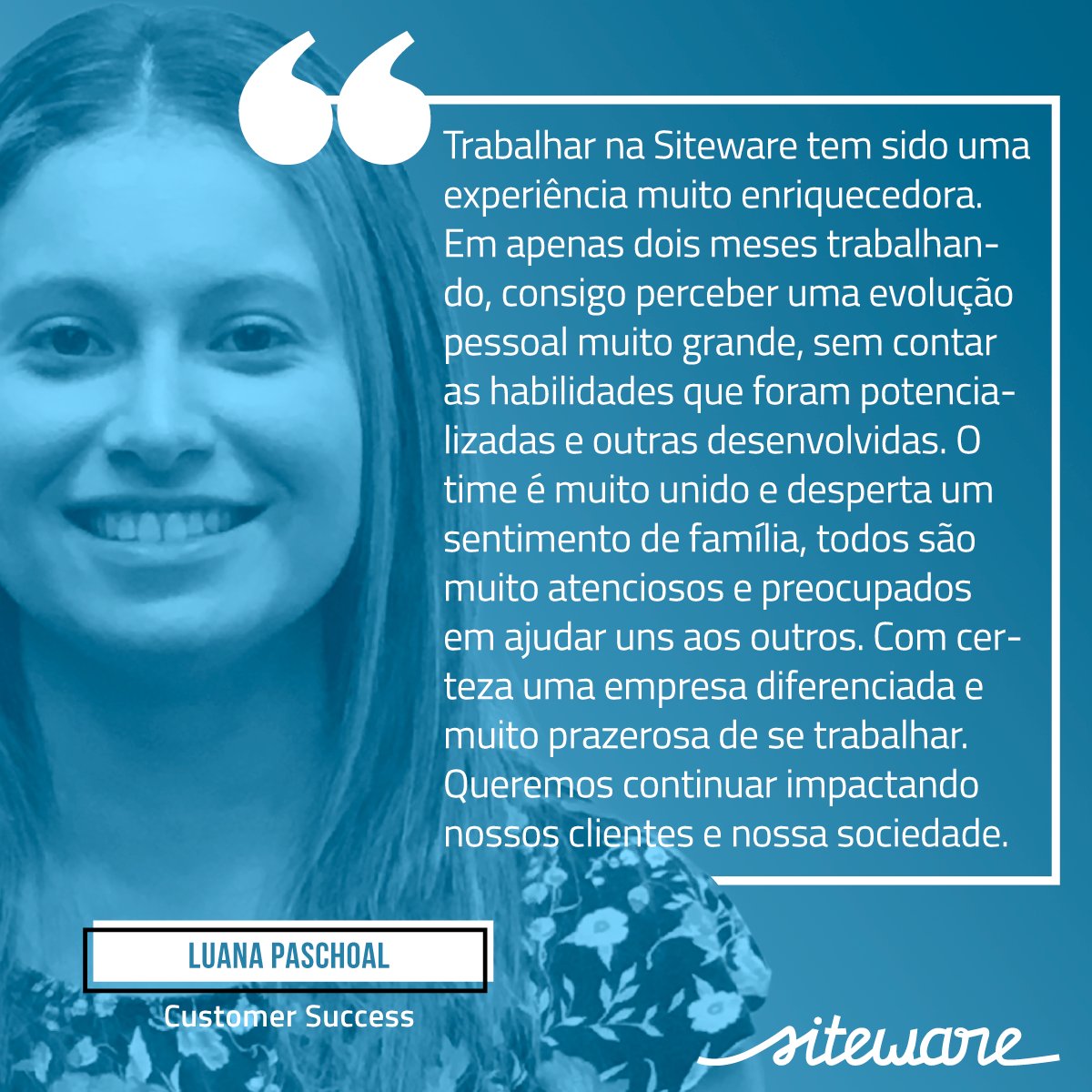 sofiadasiteware's tweet photo. Nosso time é família! Confira o que nossa CS, Luana Paschoal, contou sobre sua experiência aqui na Siteware. Obrigado, Luana! 👏🏻 #GoSiteware https://t.co/mgNUwISLdE