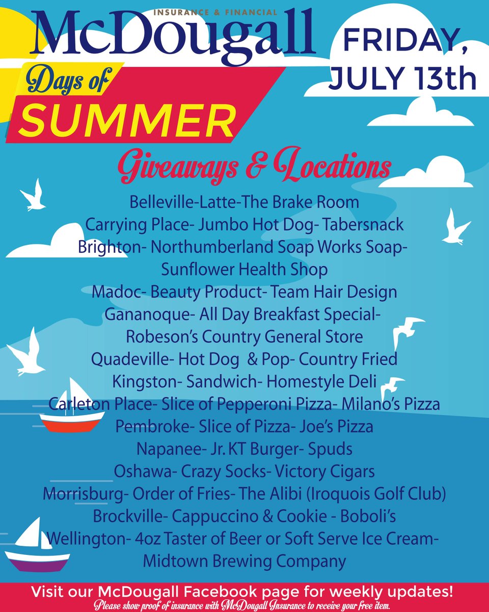 mcdougallins's tweet photo. Week 2 is here for our McDougall Days of Summer! This Friday, July 13th we have another awesome lineup with some brand new locations. Keep in mind our locations change and will be different each and every week. Here is the week 2 lineup:
#FrugalFridays #Week2 https://t.co/g9pSt1RlLn