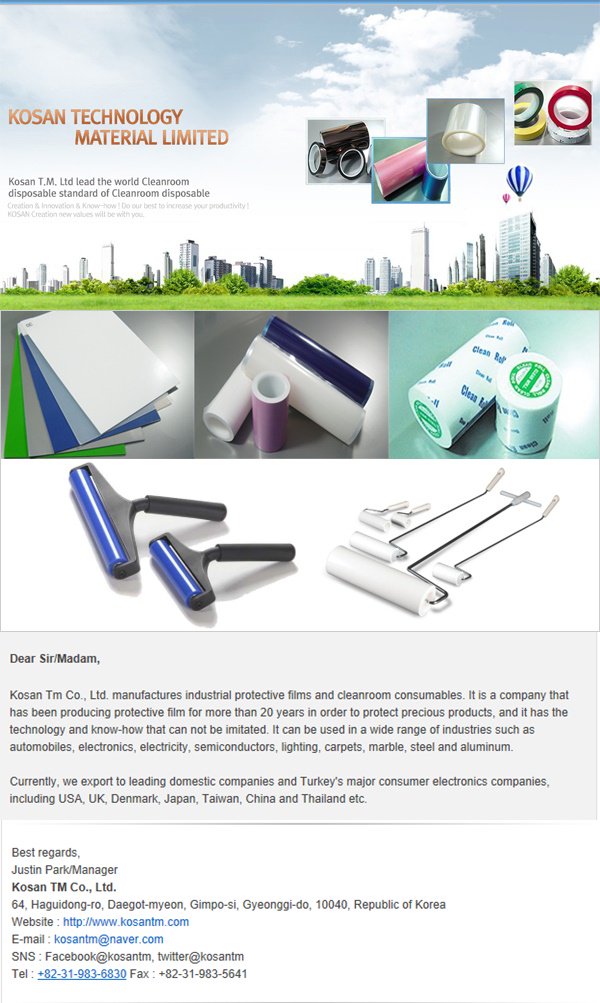 kosantm's tweet photo. @labeltech Hello,I am following you. I am Justin from korea working for protection film and cleanroom consumable company. I am sure that you can use our products. so hope to do business with you. if you are interested in it, plz feel free to contact me.n hope not to bother you https://t.co/pfMPrBgXZG