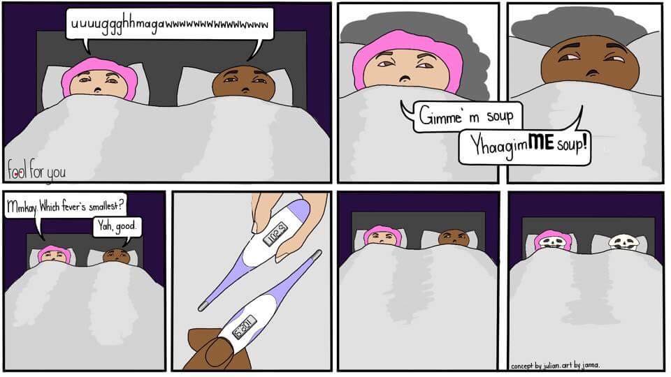 fool4ucomics's tweet photo. #Fool4You #33: “The Couple that Gets Sick Together...”
#Usually #SundayComics 
#SheAlwaysTryingToOutSickMe
#HeAlwaysCoincidentallyGetsSickAsSoonAsIGetSick #Convenient https://t.co/Y4WOYH4ogW
