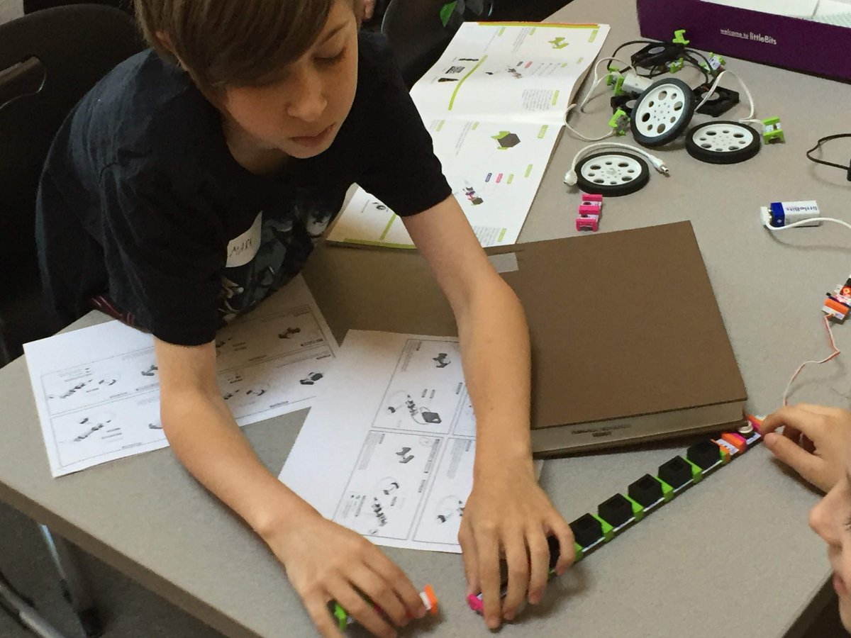 MrG_RTMSD's tweet image. Day 1 of @RTMSDSummerProg #STEM Camp in the books. With @RTMTechCoach Ss used @littleBits to design alarm systems. Innovative designs included a catapult arm activated once the alarm went off and wheels attached to the alarm to track the thief. #Circuits #RTMSDSummerPrograms