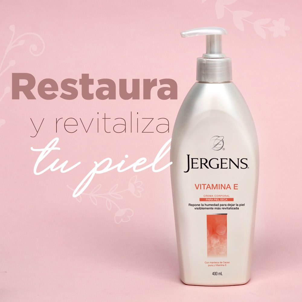 Dale un beneficio extra a tu piel seca con nuestra crema Jergens® Vitamina E formulada con manteca de cacao pura y Vitamin E. 💞