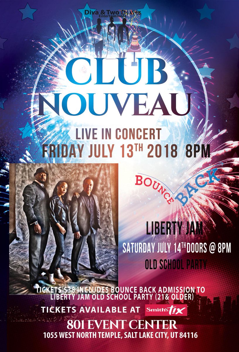 SmithsTix's tweet image. Diva &amp;amp; Two Dudes Entertainment presents a night of R&amp;amp;B when Club Nouveau performs live in concert July 13th at the 801 Event Center!  #SaltLakeCity