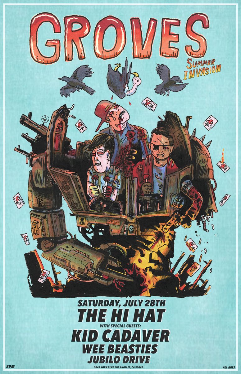 Excited to announce @JubiloDrive will be joining us, <a href="/kidcadaver/">Kid Cadaver</a>, and <a href="/weebeastiesband/">Wee Beasties</a> 7/28 at <a href="/theHiHatLA/">The Hi Hat</a> ⚡️⚡️⚡️

Tickets: smarturl.it/GROVESsummerin…