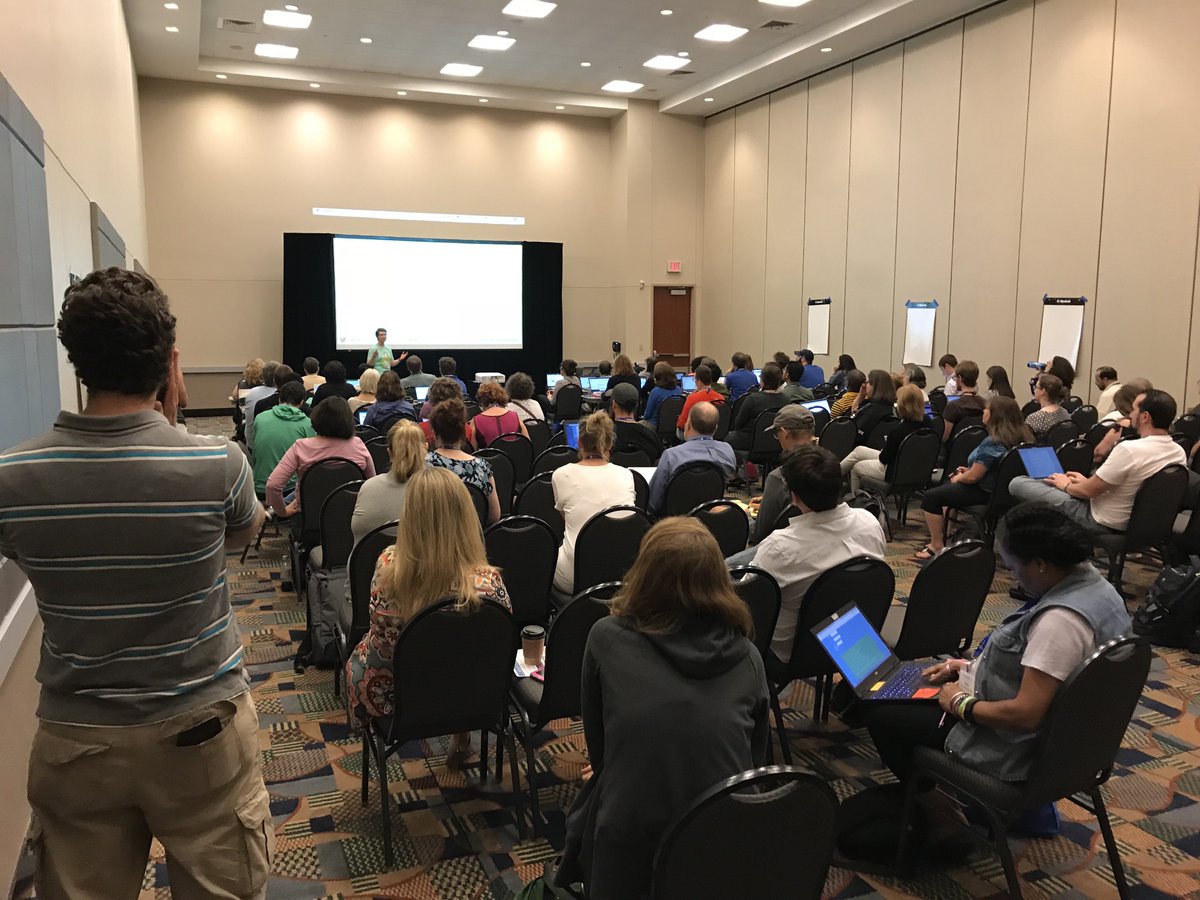 Bootstrapworld's tweet photo. .@Youndtsmith &amp; @edcampOSjr presented "Bootstrap:Data Science" to a full house of great Ts &amp; had some really good conversations about important questions, appropriate tools, &amp; CS Integration into core content areas to achieve #CSforAll  #CSTA2018 #CSTA18 @csteachersorg @CSforALL https://t.co/auEqtEPX8G