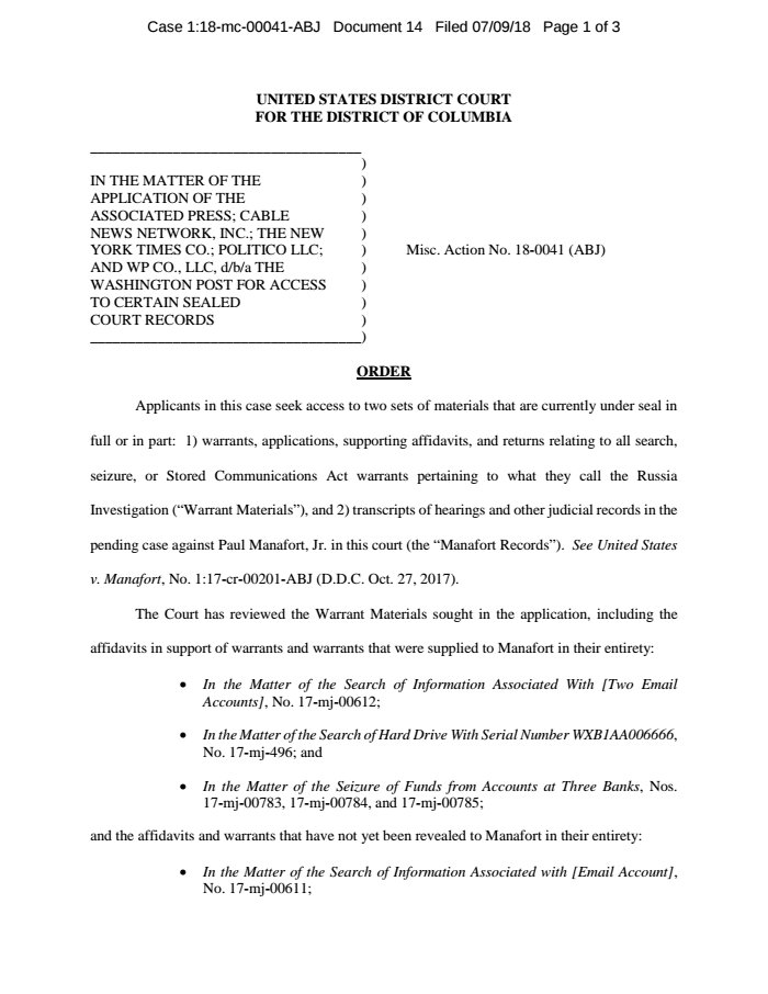 Big Cases Bot On Twitter New Filing In Ap Cnn Nytimes Et Al V United States Order Https T Co T6eczpdcln