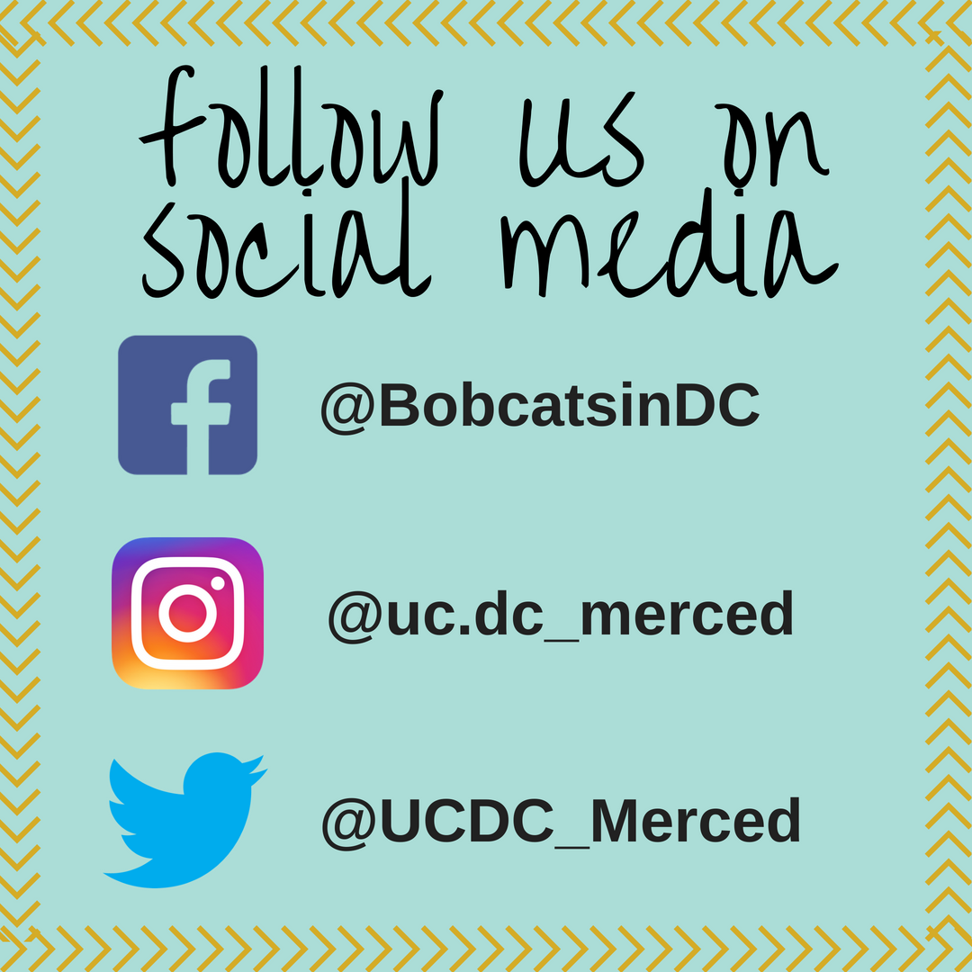 UCDC_Merced's tweet image. Stay up to date with our UCDC recruitment cycle by following our social media! #bobcatsindc #ucdc #ucmerced #ucmorientation @ucmerced @UCWashington