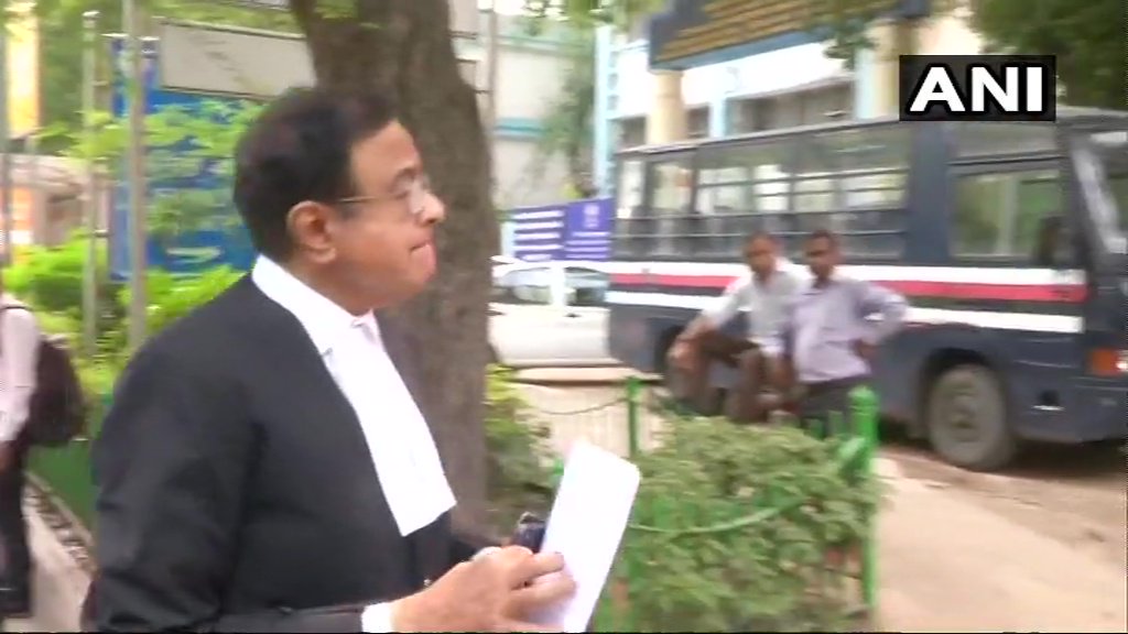 ndtv's tweet image. P Chidambaram arrives at Delhi's Patiala House Court. The court will hear his and Karti Chidambaram's anticipatory bail plea in connection with Aircel-Maxis case. (ANI)