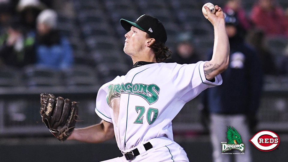 MiLB's tweet photo. Throwing everything for strikes, #Reds No. 29 prospect Packy Naughton extended his scoreless streak to 22 innings with @DragonsBaseball.  https://t.co/dNHfdcEIzT https://t.co/uxMi3VfSVb