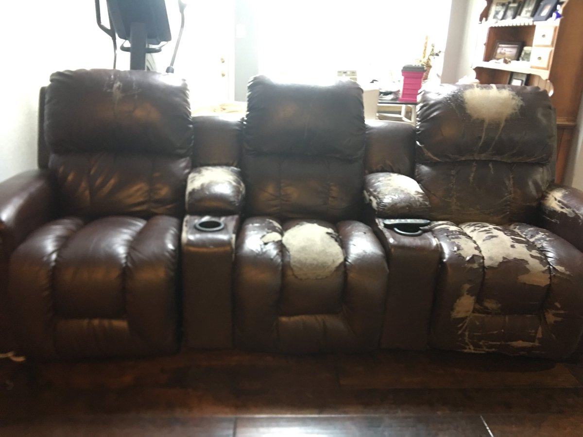 This is a 5 year old leather couch with a lifetime warranty purchased from <a href="/lazboy/">La-Z-Boy</a>. I have called several times and been told flaking not covered but a puncture is? $4000 down the drain! I will not be buying from them again, biggest POS ever owned.