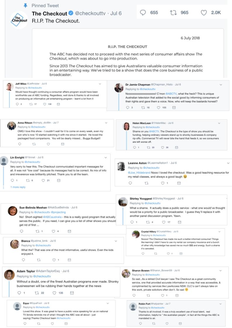 checkouttv's tweet photo. We're especially hearted by responses to "R.I.P. The Checkout" from people like @CrystalHillery who've saved real $$$ after watching #thecheckout.   https://t.co/qWCQTdTch2 https://t.co/q8A9SZ93AV