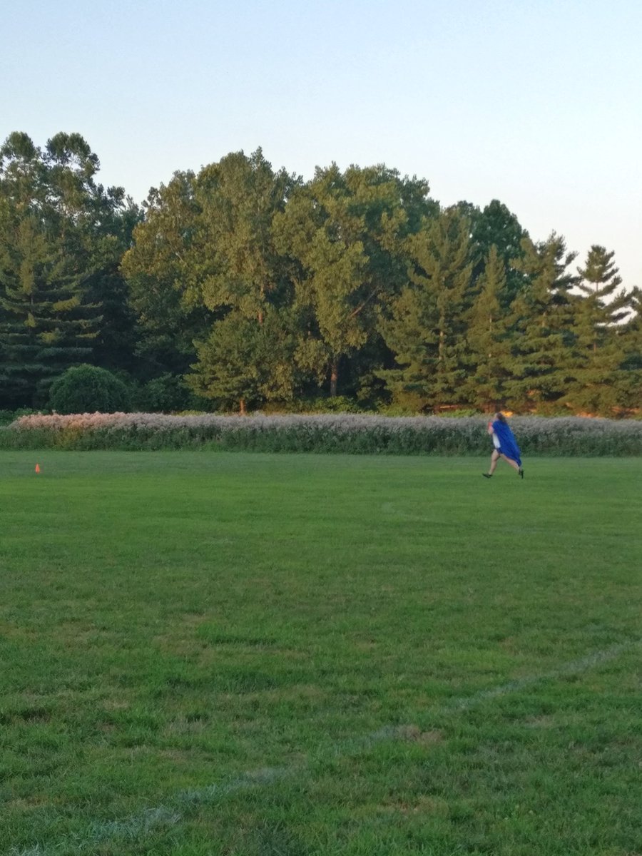#captainKayla wore a towel as a cape to pick up cones after the scrimmage tonight